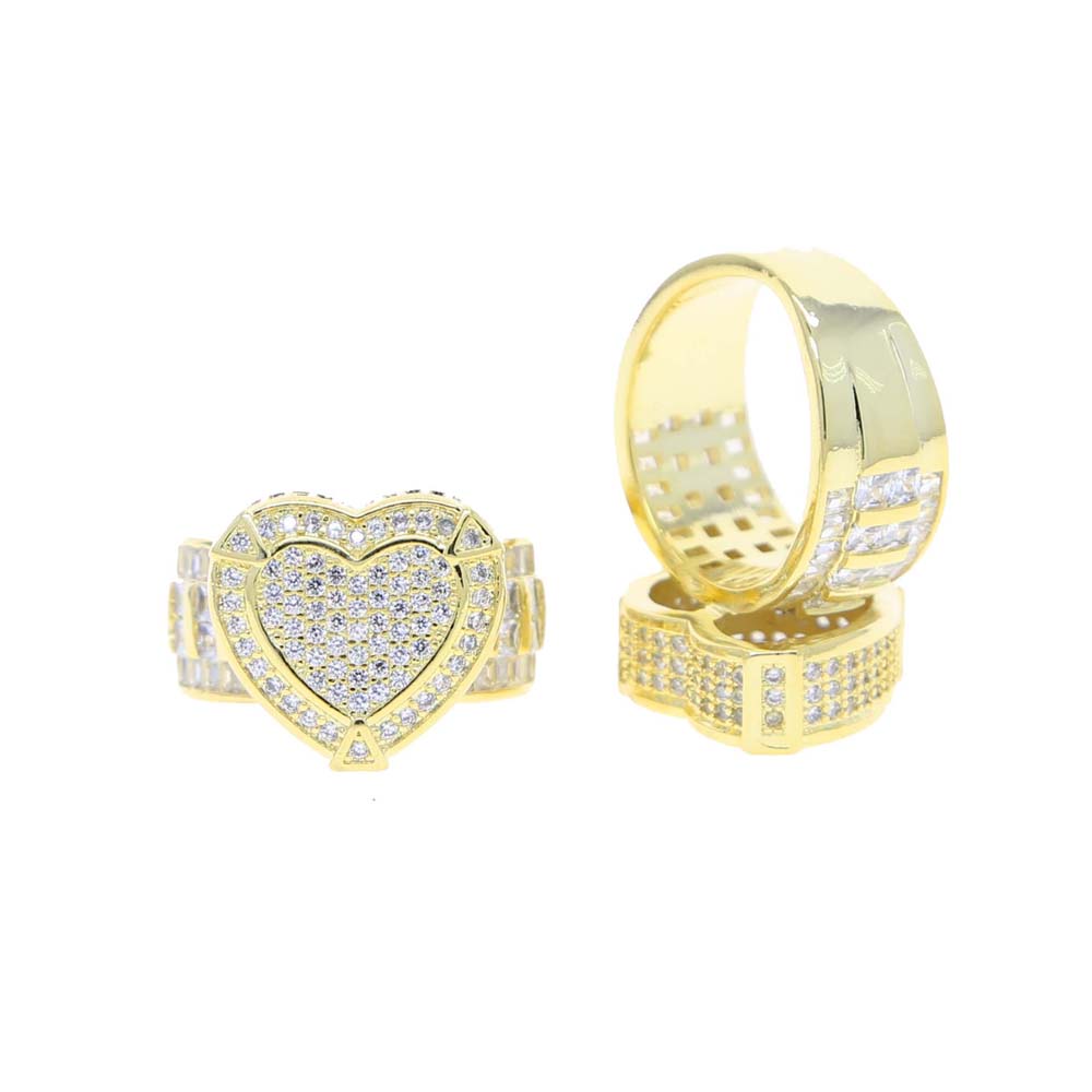 big bling love heart Ring High Quality fashion Paved Full Cz Stone Gold Silver Color best party gift Jewelry
