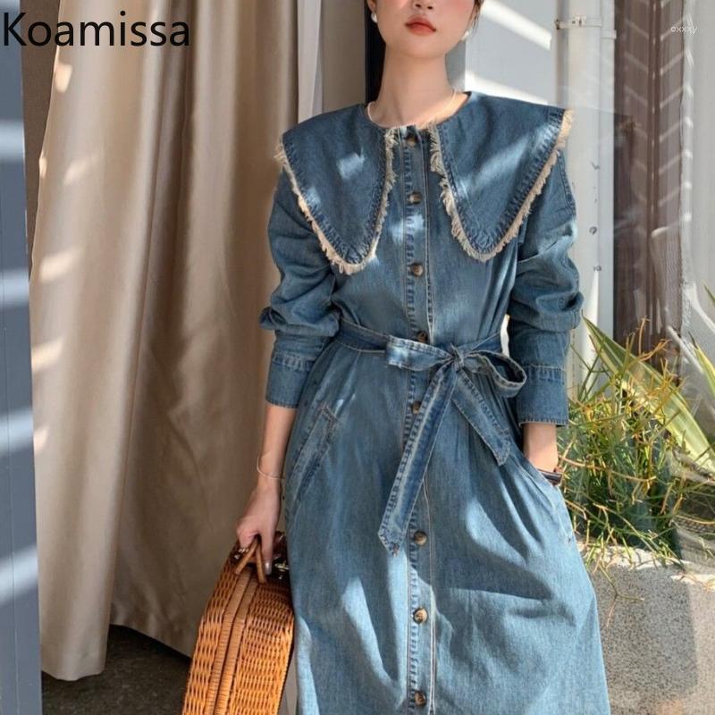 Casual Dresses Koamissa Sweet Women Lace Jeans Dress Long Sleeves Loose Belted Lady Kroean Vestidos Spring Denim Mini, Blue
Casual Dresses Koamissa Sweet Women Lace Jeans Dress Long Sleeves Loose Belted Lady Kroean Vestidos Spring Denim Mini, Blue