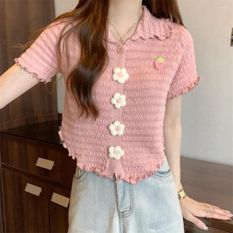 Women's Blouses Sweet Flower Polo Shirt Summer 2023 Ear Edge Design Sense Knitted Top For Women Beautiful Unique Pink Ladies Blusa
Women's Blouses Sweet Flower Polo Shirt Summer 2023 Ear Edge Design Sense Knitted Top For Women Beautiful Unique Pink Ladies Blusa