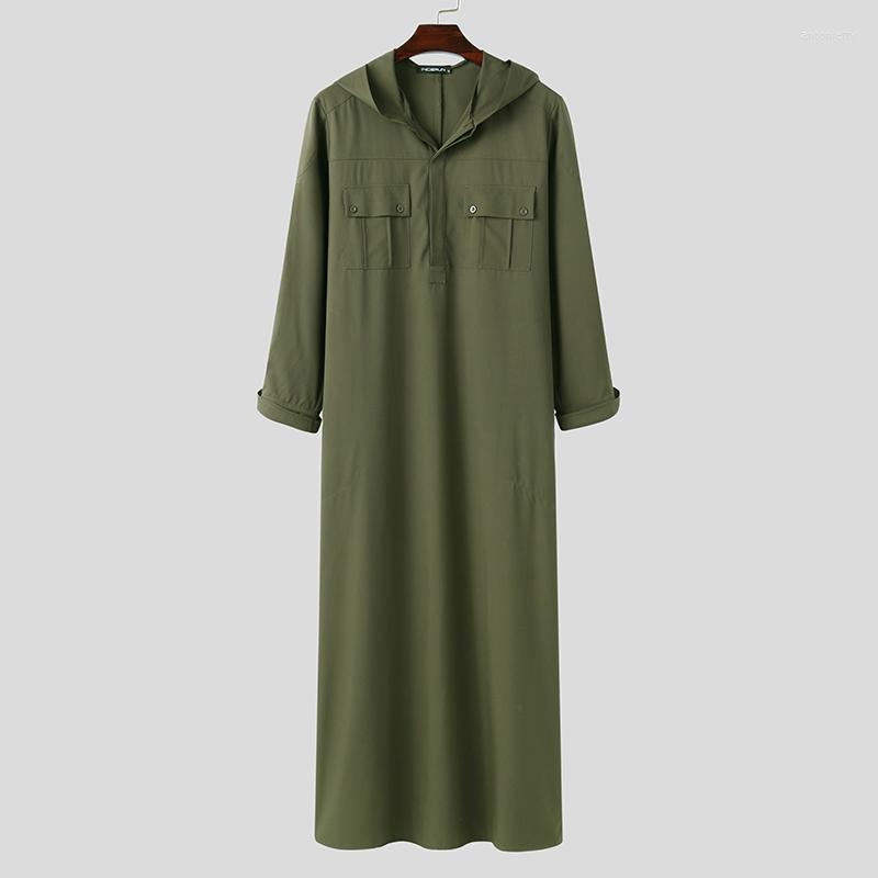 Ethnic Clothing Solid Muslim Robes Mens Long Sleeve Buttons Men Autumn Hooded Mult Pockets Kaftan Islamic S-5XL
Ethnic Clothing Solid Muslim Robes Mens Long Sleeve Buttons Men Autumn Hooded Mult Pockets Kaftan Islamic S-5XL