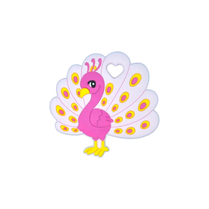 Baby Teethers Colorful Cute Peacock Shape Teething Toys BPA Free Food Grade Chewable Toy Pendants for Newborn Infant Shower Gifts