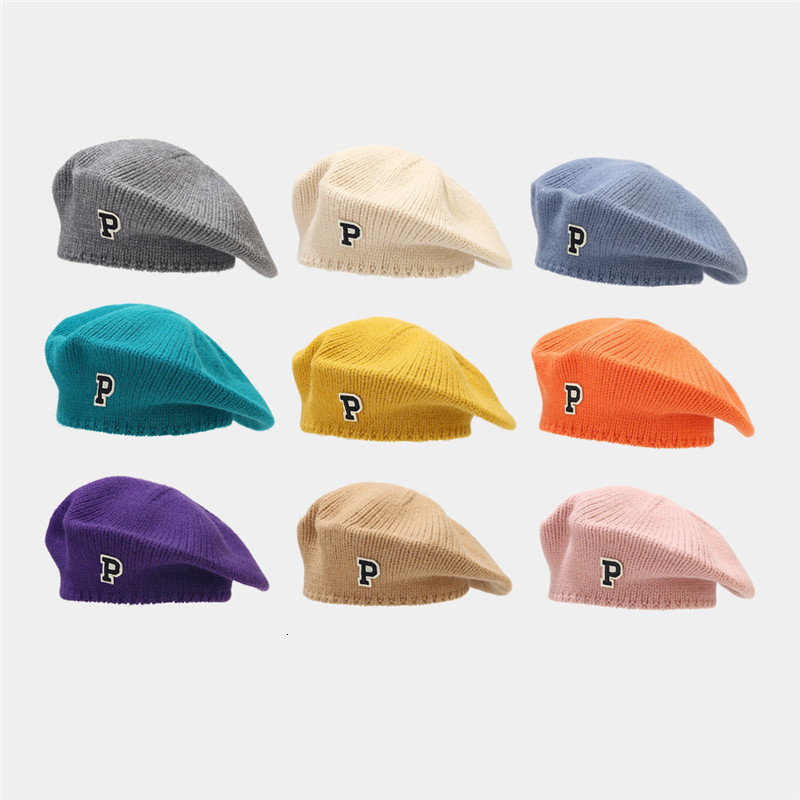 Berets Autumn Winter Acrylic Letter P Beret Painter Hat Octagonal Cap for Women and Girl 24 230629