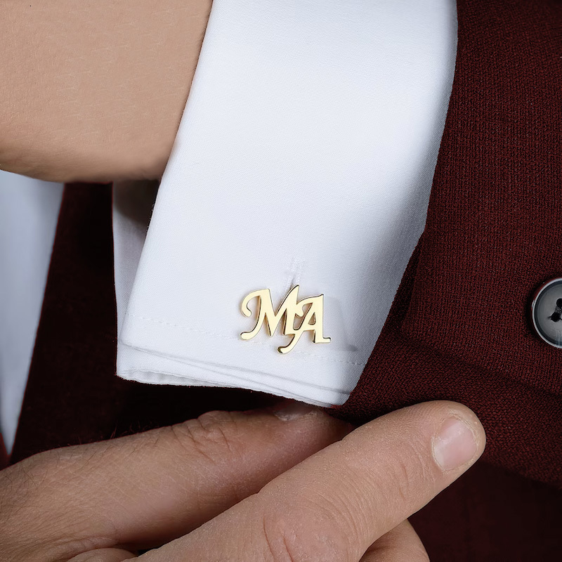 Jewelry Boxes Custom Shirt Cufflinks for Men Personalized Name Initial Letter Stainless Steel Suit Buttons Christmas Gifts Father 230629
