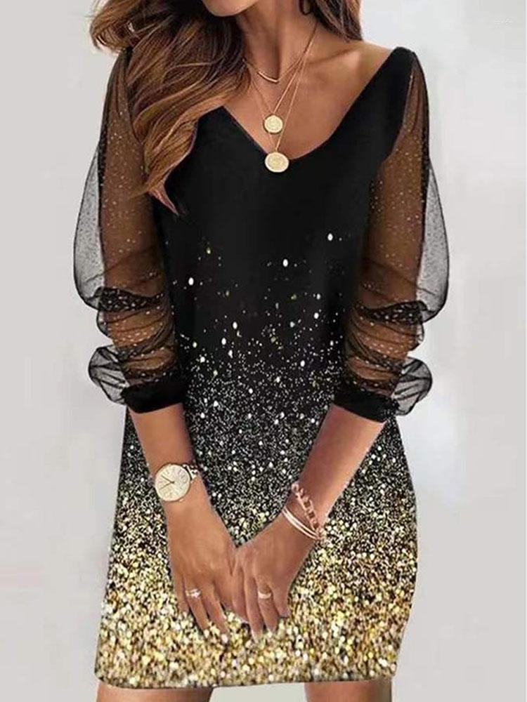

Casual Dresses Summer V-neck Sequin Mesh Dress Bodycon Party Cocktail Sparkling Mini, Print 4