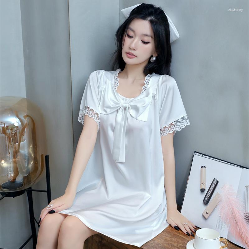 Women's Sleepwear Sexy Lace Floral Trim Women Nightgown Short Sleeve Knee-Length Sleepshirt Skirt Sweet Bow Rayon Nightdress Summer Home, White
Women's Sleepwear Sexy Lace Floral Trim Women Nightgown Short Sleeve Knee-Length Sleepshirt Skirt Sweet Bow Rayon Nightdress Summer Home, White