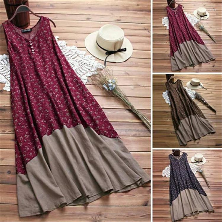 Casual Dresses Summer Women' Sleeveless Cotton And Linen Printed Round Neck Bohemian Stitching Mid-length Dress, Auburn
Casual Dresses Summer Women' Sleeveless Cotton And Linen Printed Round Neck Bohemian Stitching Mid-length Dress, Auburn
