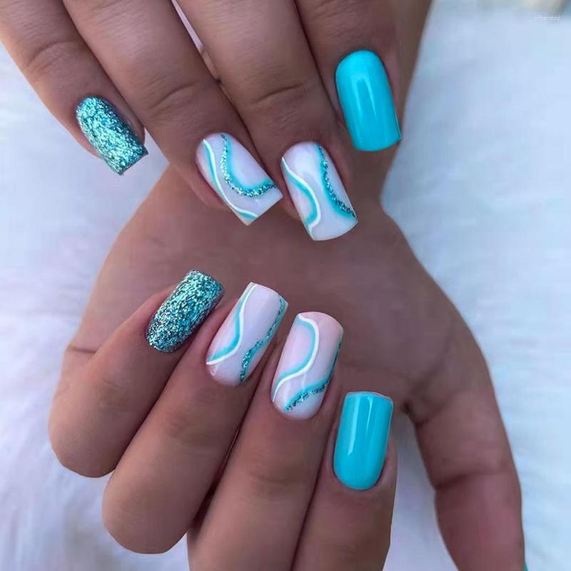 False Nails Blue Water Wave Pattern Nail Patch For Simple And Fashionable Enhancement Wearing, Multi
False Nails Blue Water Wave Pattern Nail Patch For Simple And Fashionable Enhancement Wearing, Multi