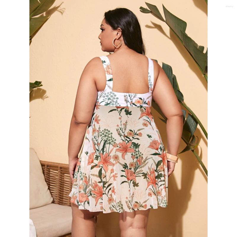 Womens Swimwear One Piece Swimsuit Floral Print Push Up Swimswear Curve Plus Size Backless Bathing Suit Swimming Dress Large Beachwear