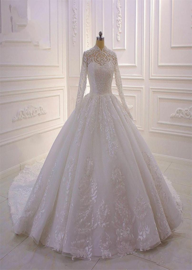 Luxury Muslim Long Sleeves Ball Gown Wedding Dresses 2020 High Neck Lace Appliqued Beaded Plus Size Bridal Gowns robe de mariee4174357, Champagne
Luxury Muslim Long Sleeves Ball Gown Wedding Dresses 2020 High Neck Lace Appliqued Beaded Plus Size Bridal Gowns robe de mariee4174357, Champagne