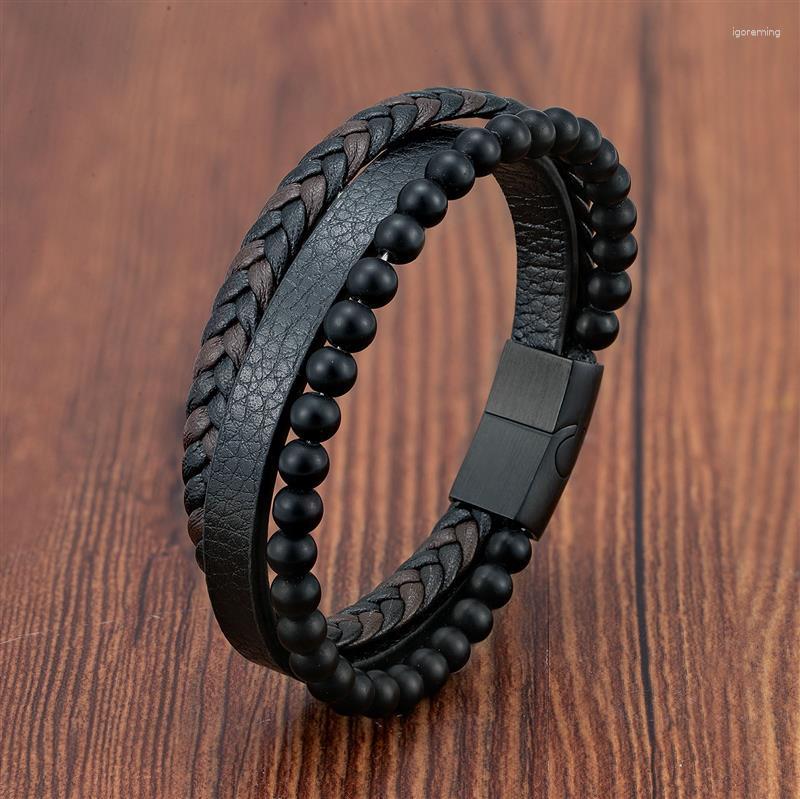 Charm Bracelets Fashion Volcanic Stone Beaded Mutilayer Leather Bracelet For Men Stainless Steel Magnetic Clasp Wrap Bangle Year Gift
Charm Bracelets Fashion Volcanic Stone Beaded Mutilayer Leather Bracelet For Men Stainless Steel Magnetic Clasp Wrap Bangle Year Gift