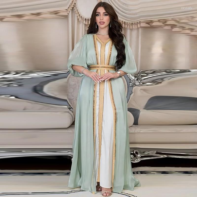 Ethnic Clothing Satin Dress Muslim 2 Piece Abaya For Women Front Open With Belt Diamonds Sequins Inner Ramadan Moroccan Dubai Turkey Islam
Ethnic Clothing Satin Dress Muslim 2 Piece Abaya For Women Front Open With Belt Diamonds Sequins Inner Ramadan Moroccan Dubai Turkey Islam