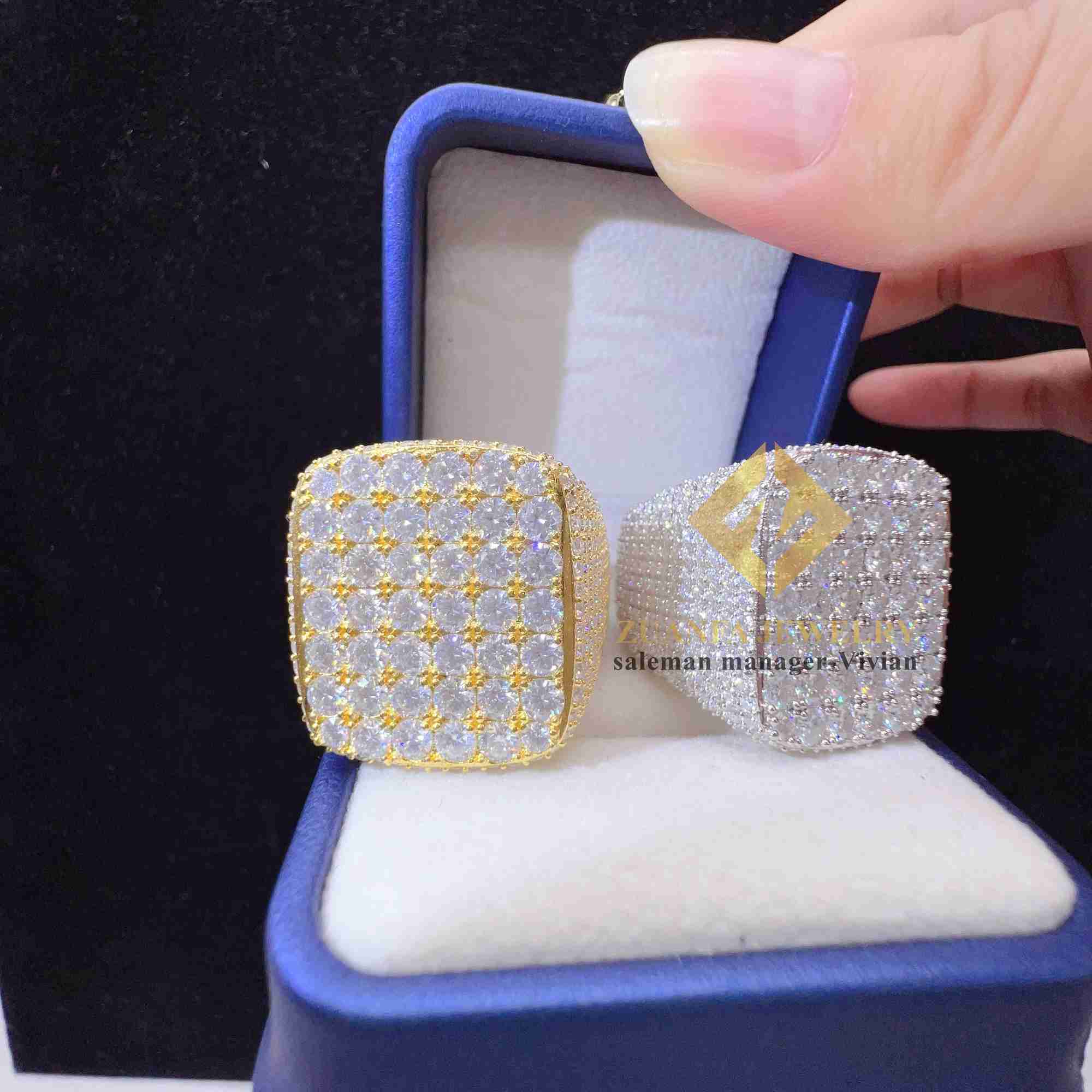 Fashion fine jewelry vvs moissanite iced out rings men gold plated sterg sier dia hip hop ring