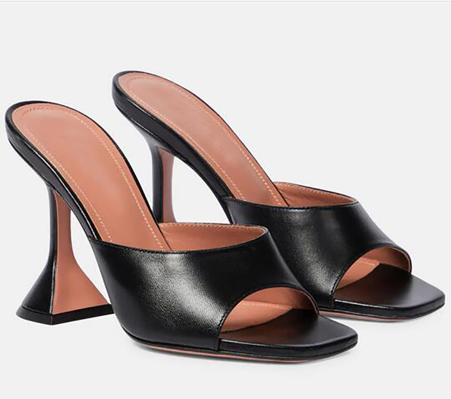 women Square head sandals slippers strap dermis shoes exposed Horseshoe heel fashion Satin Designerswomen heels sandals EU 35-42