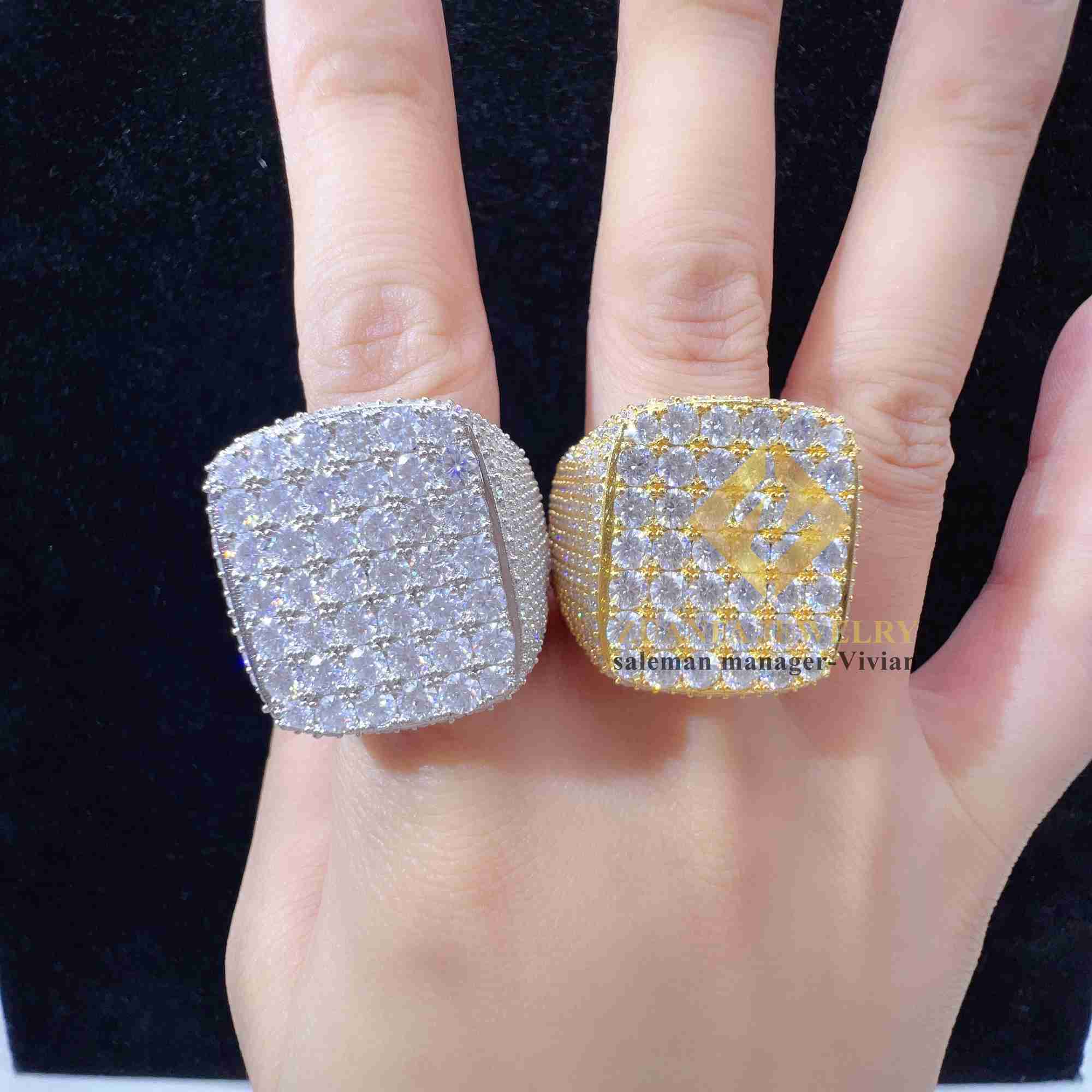 Fashion fine jewelry vvs moissanite iced out rings men gold plated sterg sier dia hip hop ring