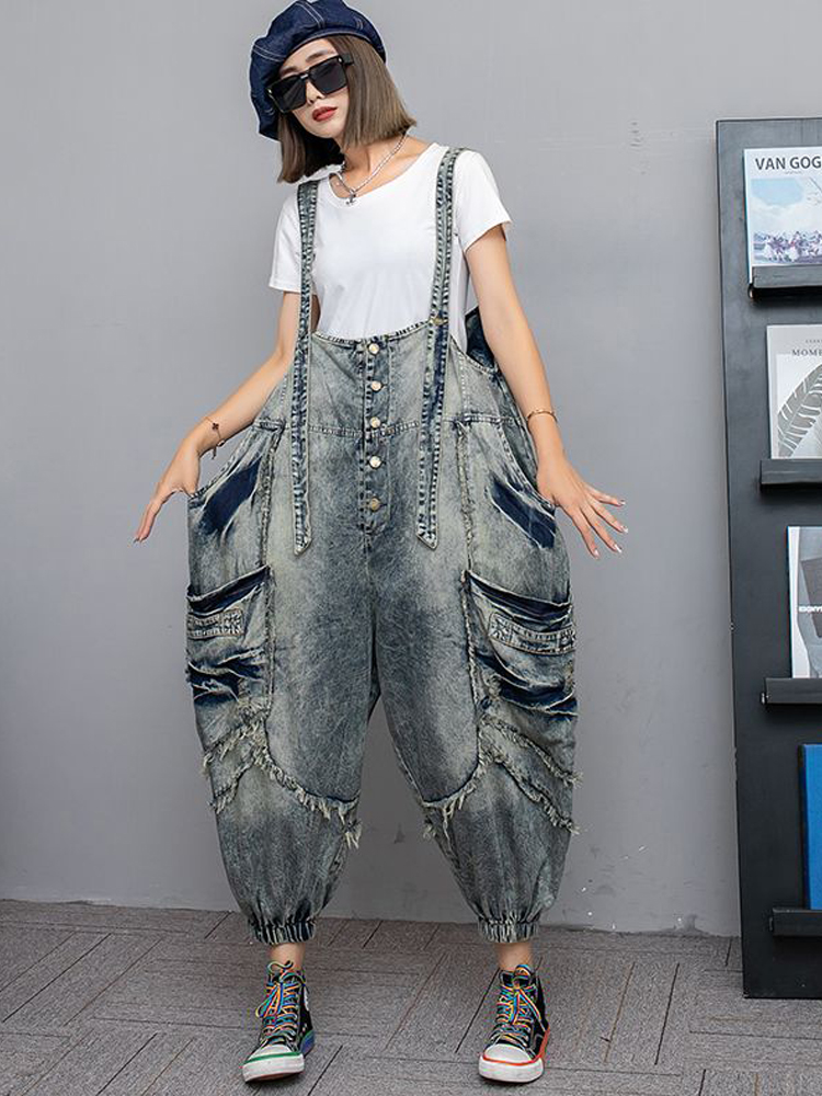 Vintage Thin Denim Overalls Women's Jeans 2023 Summer New Loose Big Pocket High Waist Ankle-length Pants, As photo
Vintage Thin Denim Overalls Women's Jeans 2023 Summer New Loose Big Pocket High Waist Ankle-length Pants, As photo
