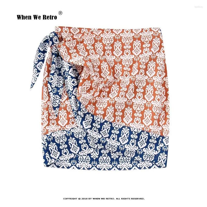 Skirts Women Vintage Patchwork Totem Floral Print Bow Tied Mini Sarong Skirt Age-reducing Holiday Summer Wrap Faldas Mujer RS910, As the picture 
Skirts Women Vintage Patchwork Totem Floral Print Bow Tied Mini Sarong Skirt Age-reducing Holiday Summer Wrap Faldas Mujer RS910, As the picture