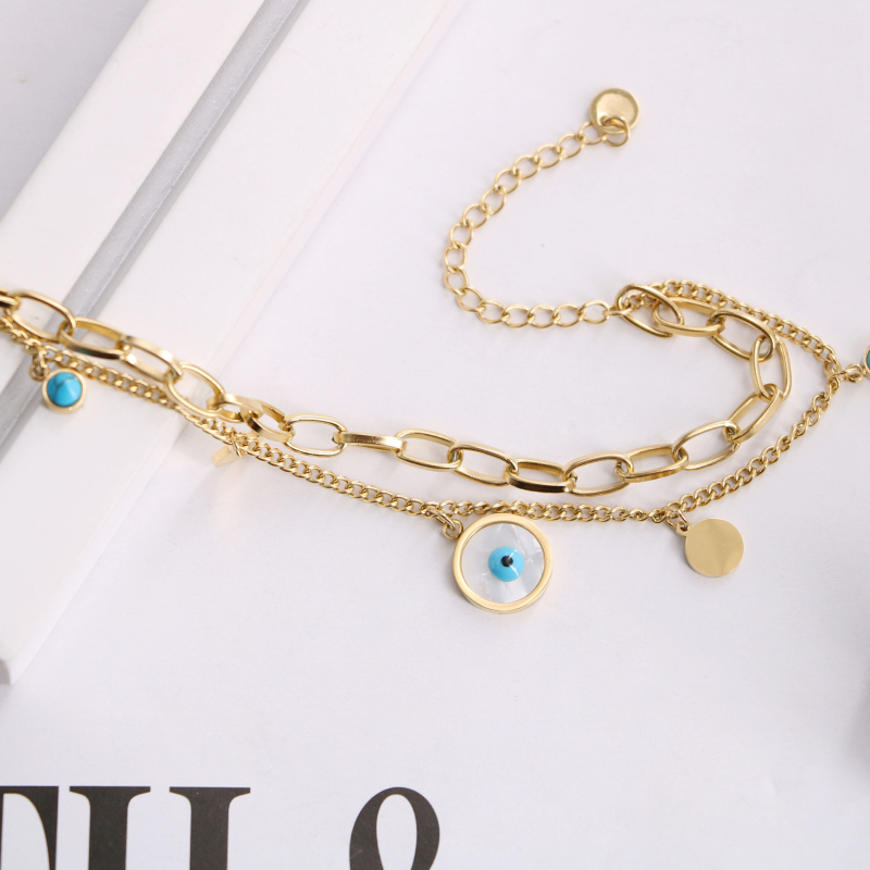 Double Layered White Shell Evil Eye Charm Bracelet Jewelry for Women Gift
