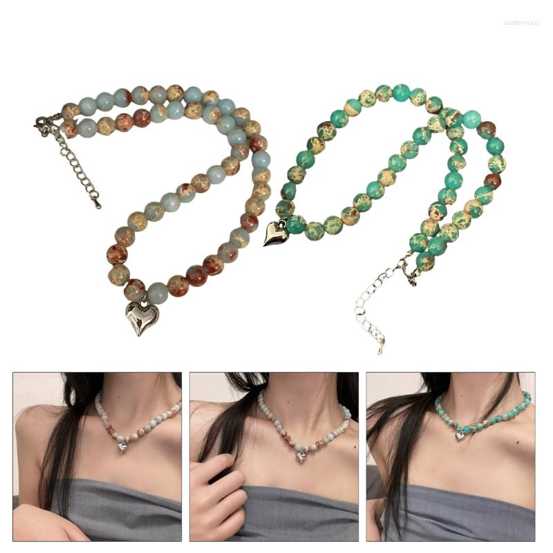 Chains E0BE Women Pendant Necklace Bohemian Colorful Beads Choker Chain Heart-shape Charm Collar Necklaces Female Jewelry Gift
Chains E0BE Women Pendant Necklace Bohemian Colorful Beads Choker Chain Heart-shape Charm Collar Necklaces Female Jewelry Gift