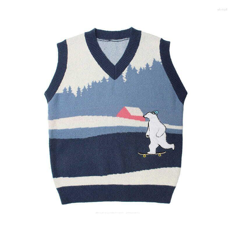 Men's Vests Sweater Vest Men Women Bear Embroidered Crop Top Knitted Sleeveless Hip Hop Couple Pullovers Harajuku Oversized Streetwear, Blue
Men's Vests Sweater Vest Men Women Bear Embroidered Crop Top Knitted Sleeveless Hip Hop Couple Pullovers Harajuku Oversized Streetwear, Blue