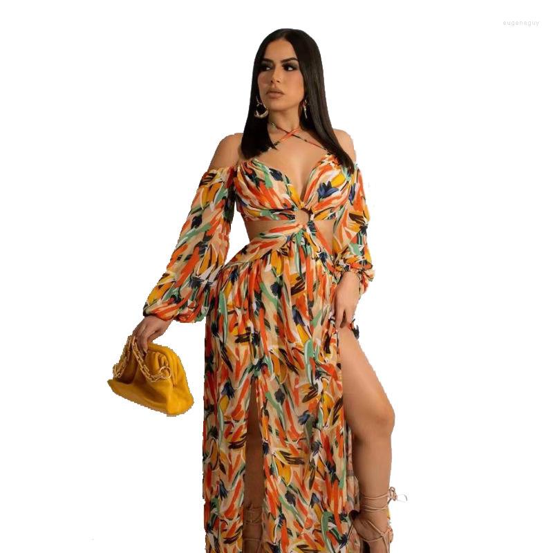 Casual Dresses Echoine Lace Up Halter Off Shoulder Long Sleeve Print Maxi Dress For Women V-neck Elegant Vintage Vestidos Summer Holidays, Gold
Casual Dresses Echoine Lace Up Halter Off Shoulder Long Sleeve Print Maxi Dress For Women V-neck Elegant Vintage Vestidos Summer Holidays, Gold