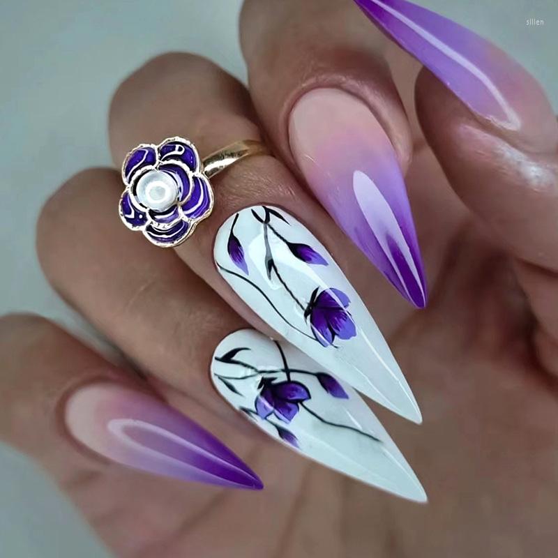 False Nails Long Stiletto Press On Purple Flower Fake With Designs Full Cover Detachable Rose Red Almond For Women, Ya
False Nails Long Stiletto Press On Purple Flower Fake With Designs Full Cover Detachable Rose Red Almond For Women, Ya