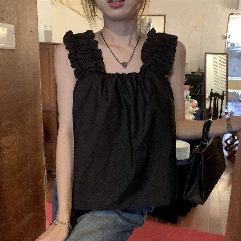Women' Tanks Sweet Ruffles Shirt Tops Women French Style Loose Sleeveless Backless Square Collar Cami Vests Summer Fashion Chic Blouses, Black
Women' Tanks Sweet Ruffles Shirt Tops Women French Style Loose Sleeveless Backless Square Collar Cami Vests Summer Fashion Chic Blouses, Black