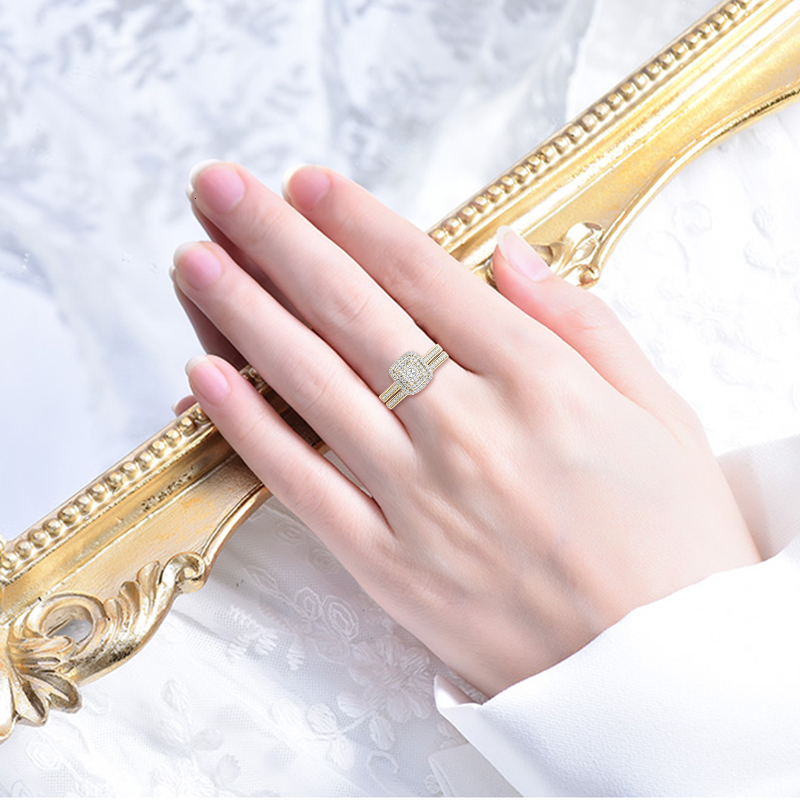 With Side Stones 2pcs Engagement Rings for Women Original 925 Sterling Silver Ring Set 14k Gold Plated Bridal 2Ct Round Cut Lab Diamond Jewelry 230629