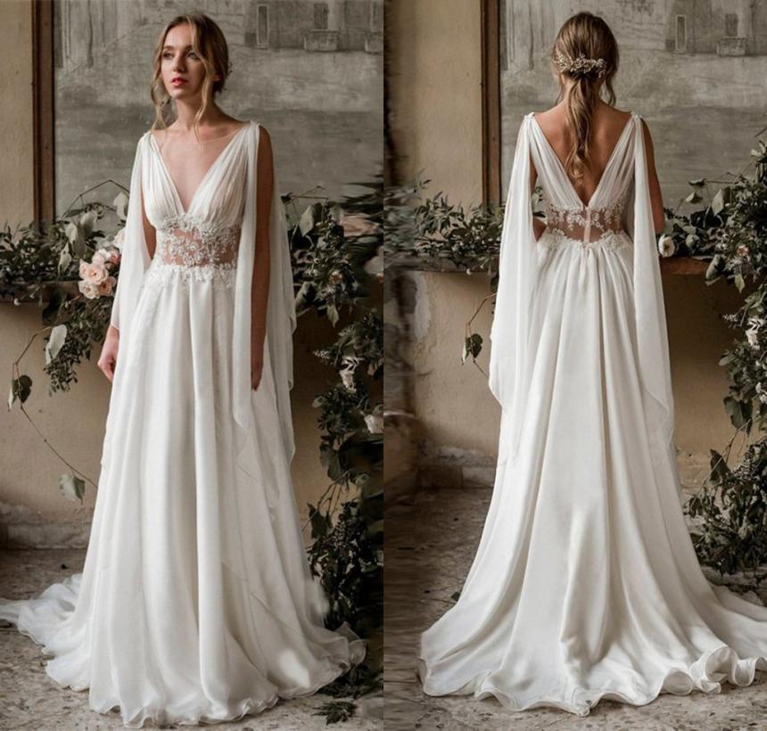 Sexy Deep V neck See Through Waist Wedding Dress Applique Beaded Flowing Shawl Chiffon Ruched Wedding Dresses Bridal Gowns6484111, Beige
Sexy Deep V neck See Through Waist Wedding Dress Applique Beaded Flowing Shawl Chiffon Ruched Wedding Dresses Bridal Gowns6484111, Beige