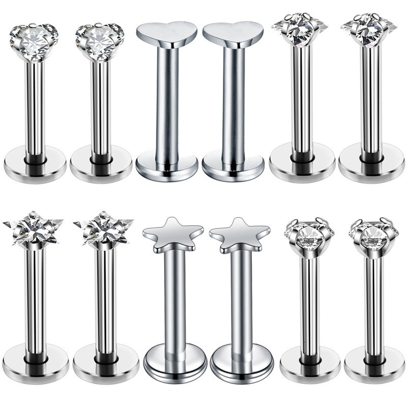 Navel Bell Button Rings 12Set 16G Labret Piercing Stud Lip Ring Set Crystal Jewelry Helix Tragus Earring Cartilage Nose Pircing 230628