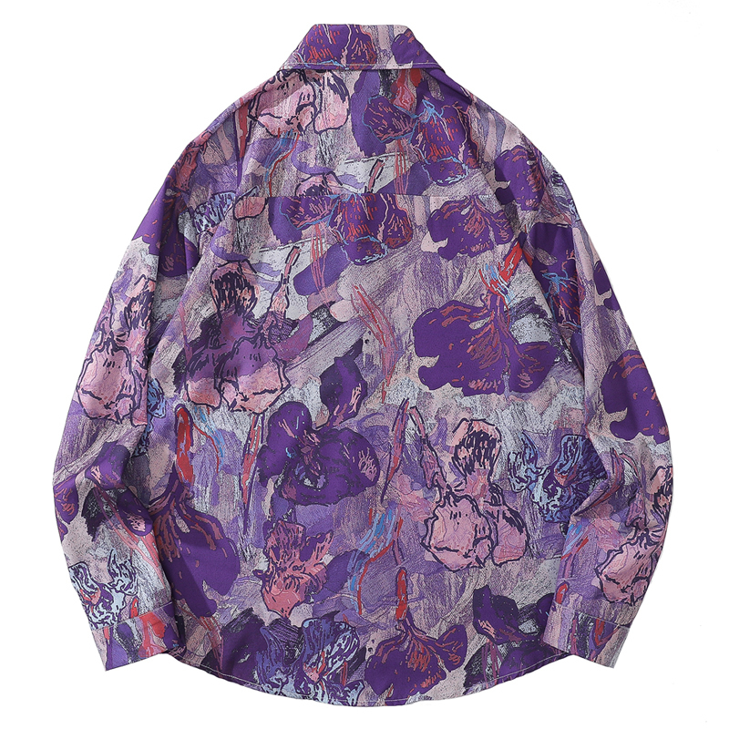 Men s Dress Shirts Oversized Fresh Flower Graphic Pirnt Hip Hop Long Sleeve Tops Summer Fashion Harajuku Couple Blouse Streetwear 230629