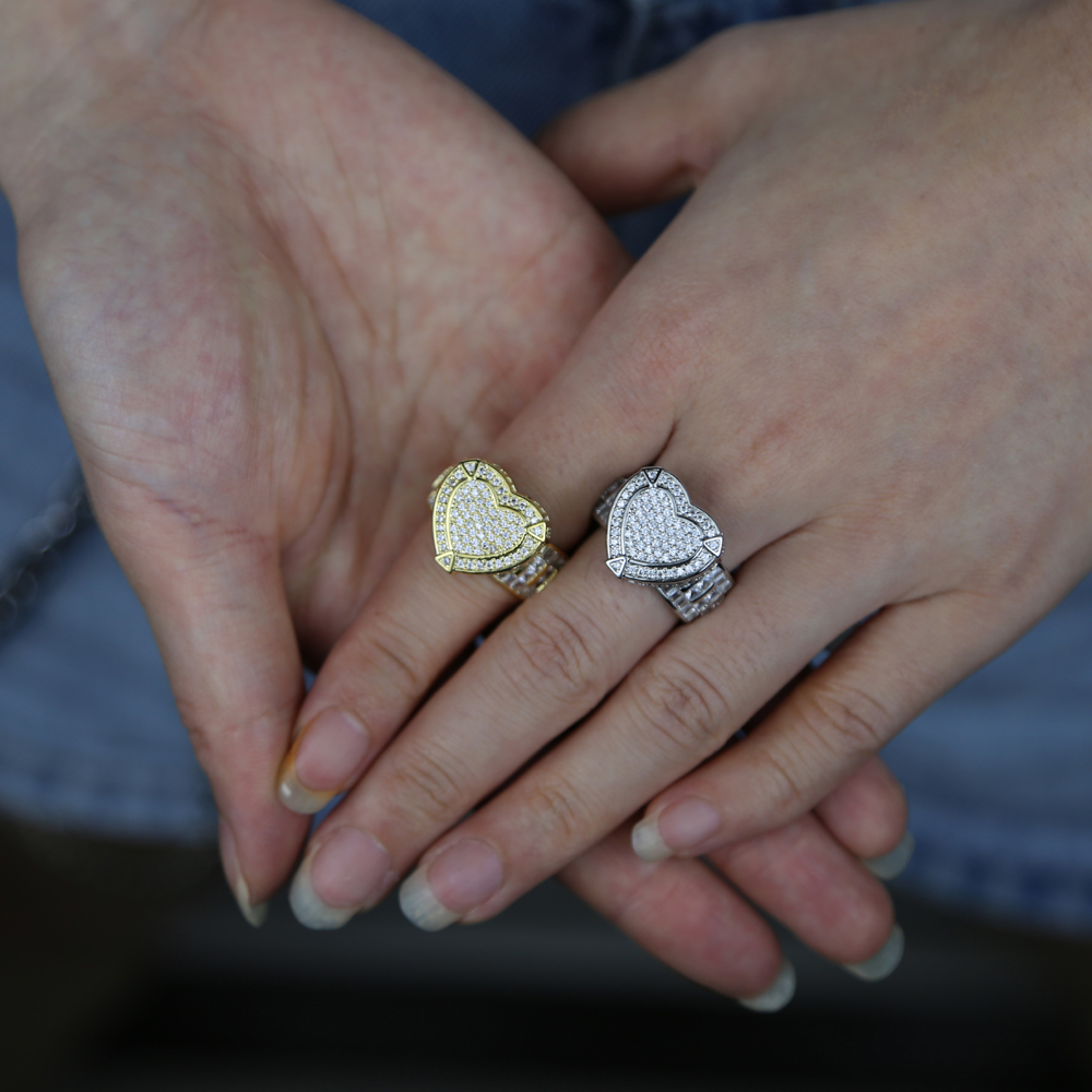 big bling love heart Ring High Quality fashion Paved Full Cz Stone Gold Silver Color best party gift Jewelry