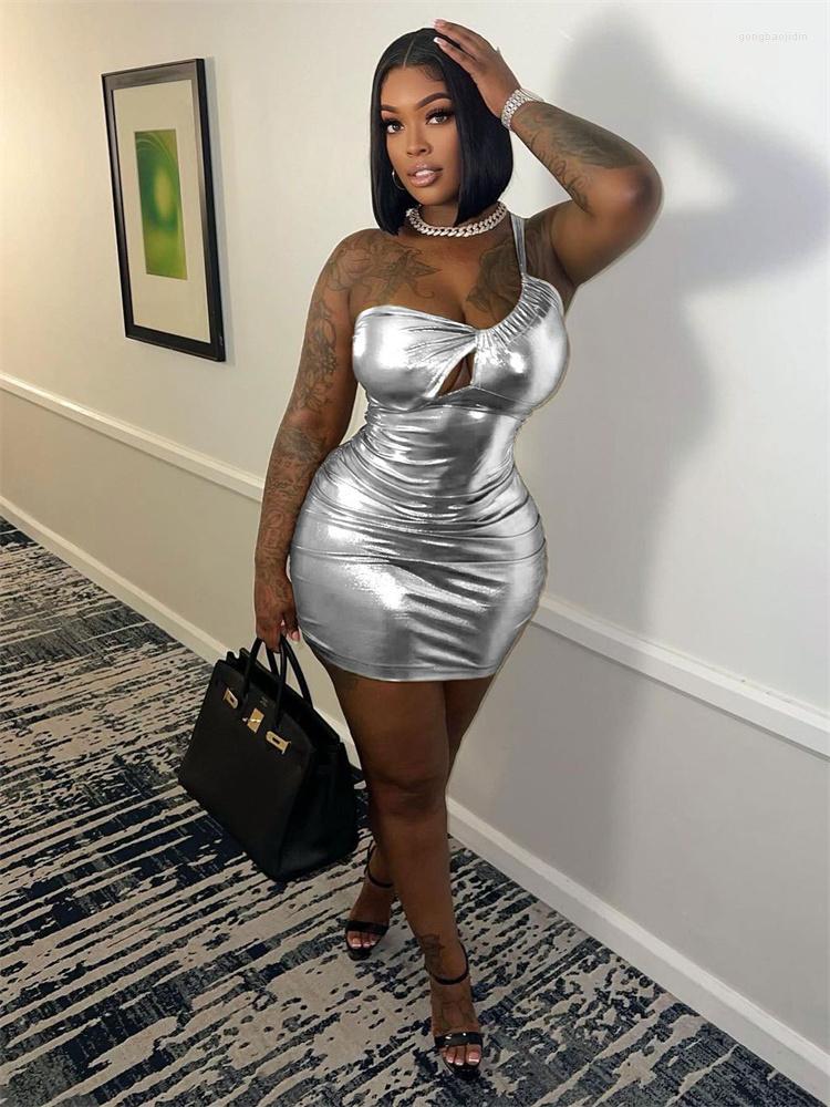 Casual Dresses Summer Outfits Irregular Sexy For Women 2023 Sleeveless Bodycon Mini Party Club Silver Gold One Shoulder Dress Laides