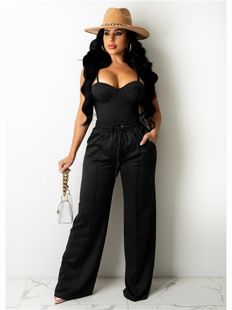 Women's Tracksuits hirigin Sexy Casual 2 Piece Set Women Workwear Sleeveless Crop Tops High Waist Wide Leg Pants Suit Office Lady Party ClubOutfi