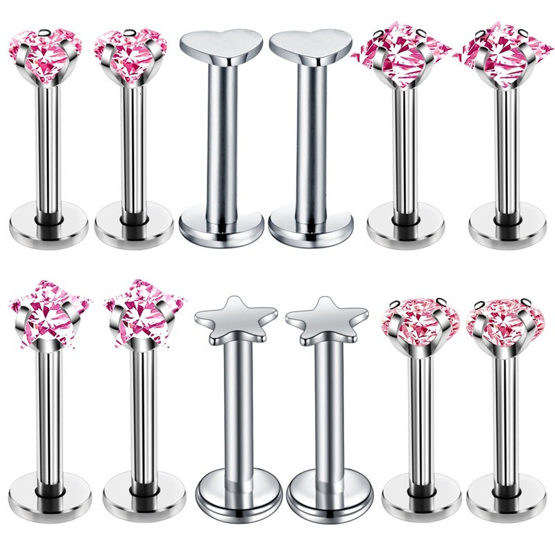 Navel Bell Button Rings 12Set 16G Labret Piercing Stud Lip Ring Set Crystal Jewelry Helix Tragus Earring Cartilage Nose Pircing 230628