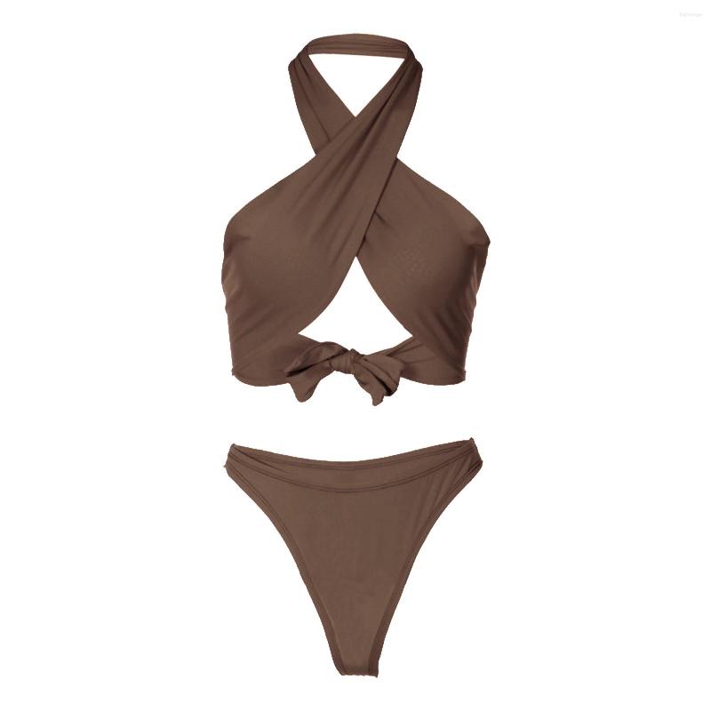 Women's Swimwear Women Underwire Cutout Cute Polyester Criss Cross Comfortable Two Piece Holiday Beach Sexy Halter Elastic Bikini Swimsuit, Brown
Women's Swimwear Women Underwire Cutout Cute Polyester Criss Cross Comfortable Two Piece Holiday Beach Sexy Halter Elastic Bikini Swimsuit, Brown