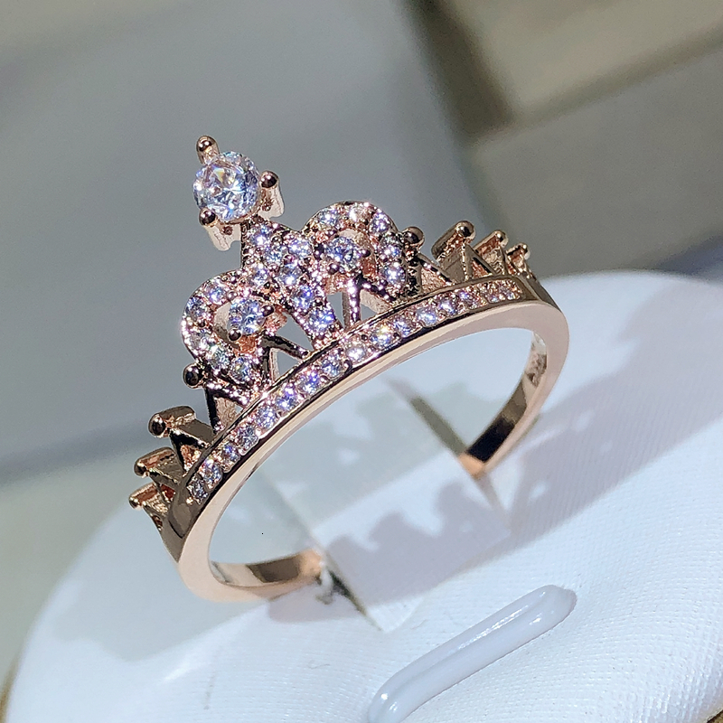 With Side Stones 925 Silver Exquisite Princess Crown Ring For Ladies Rose Gold Zircon Engagement Birthday Jewelry Gift 230629