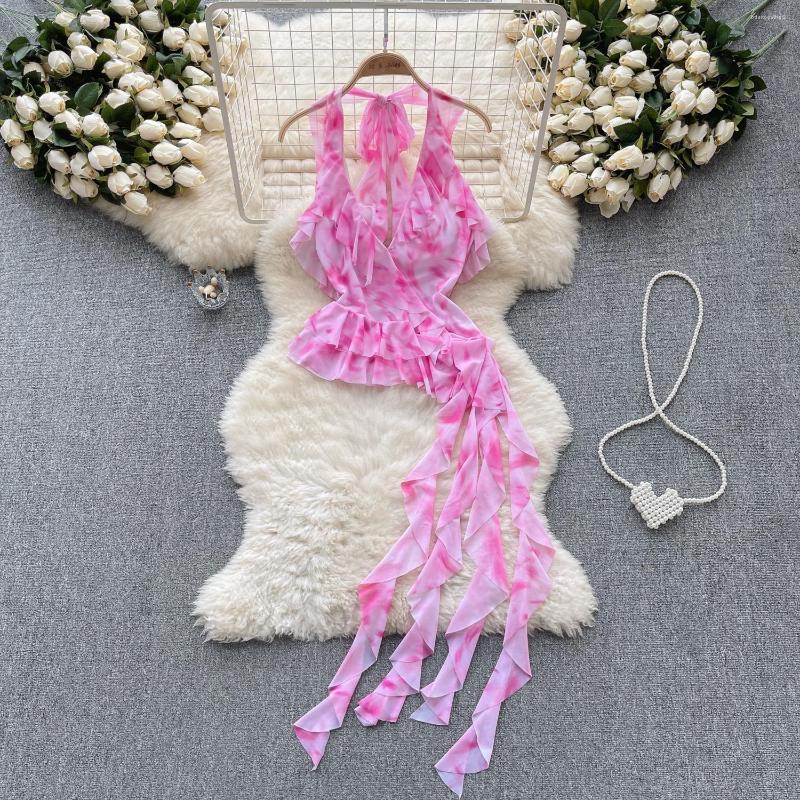 Women's Blouses 2023 Summer Women Pink Mesh Blouse Top Sexy Lace-up Halter Deep V Neck Sleeveless Backless Slim Stretch Ruffles Print Crop
Women's Blouses 2023 Summer Women Pink Mesh Blouse Top Sexy Lace-up Halter Deep V Neck Sleeveless Backless Slim Stretch Ruffles Print Crop
