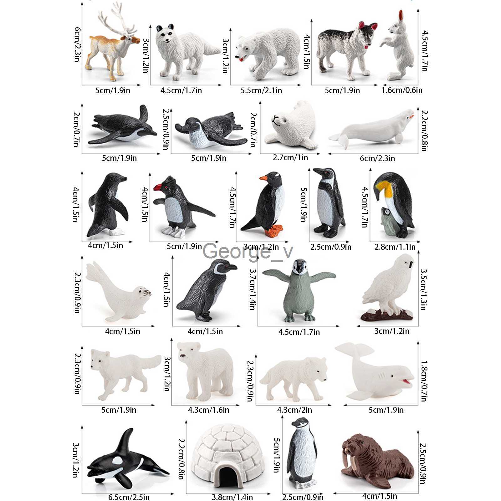Minifig 26pcs North Pole Animal Toy Figurines Set Penguins Reindeer Beluga Whales Arctic Animal Kit Model Educational Toy Birthday Gifts J230629