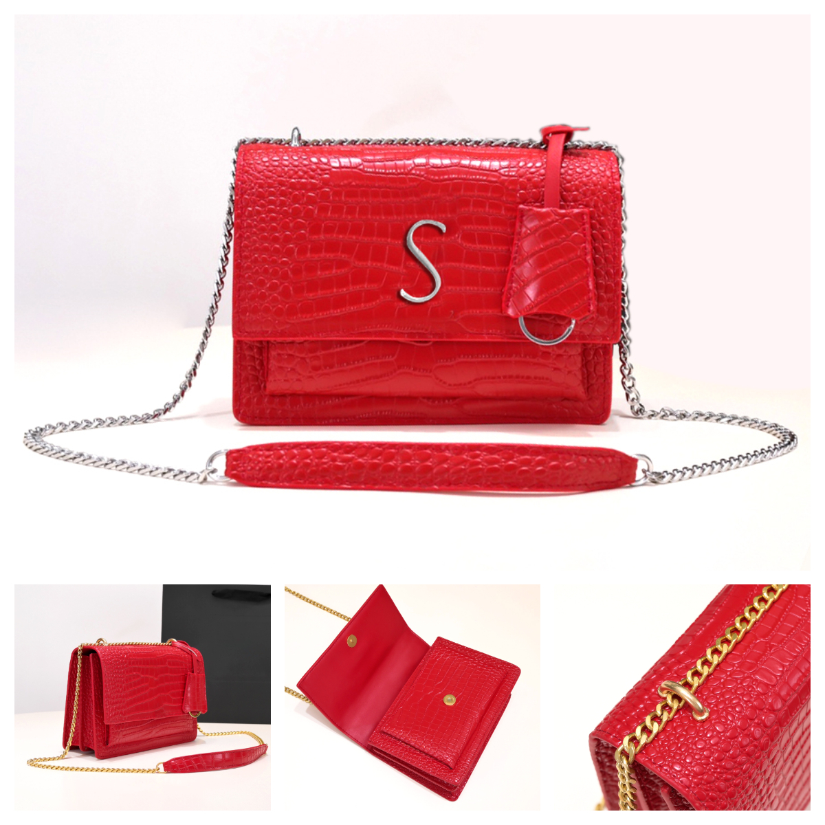 Alligator grain cowhide designer bag designer shoulder bags metal chain women crossbody bag flip cover messenger crossbody, Ybv05
Alligator grain cowhide designer bag designer shoulder bags metal chain women crossbody bag flip cover messenger crossbody, Ybv05