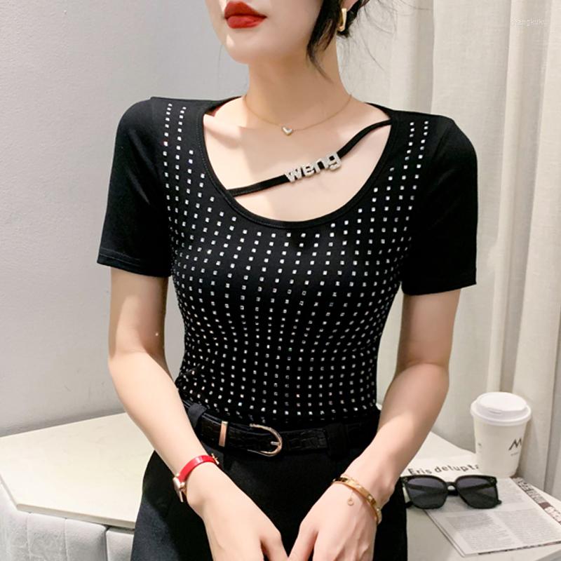 Women's T Shirts Fashion Diamond Shirt Short Sleeve Casual Solid Color Korean Women Tops, Black
Women's T Shirts Fashion Diamond Shirt Short Sleeve Casual Solid Color Korean Women Tops, Black