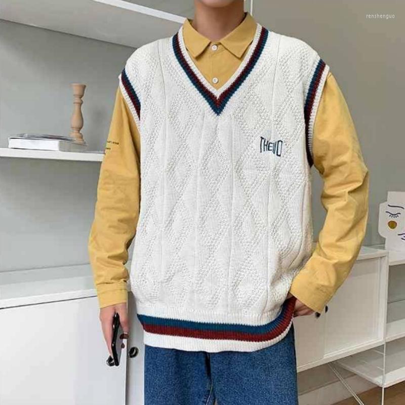 Men' Vests Spring Autumn Fashion Solid Patchwork Twist Stripe Casual Pullover Tess Vest Men Loose Knitted Top Sweater Gentle Students, White 
Men' Vests Spring Autumn Fashion Solid Patchwork Twist Stripe Casual Pullover Tess Vest Men Loose Knitted Top Sweater Gentle Students, White