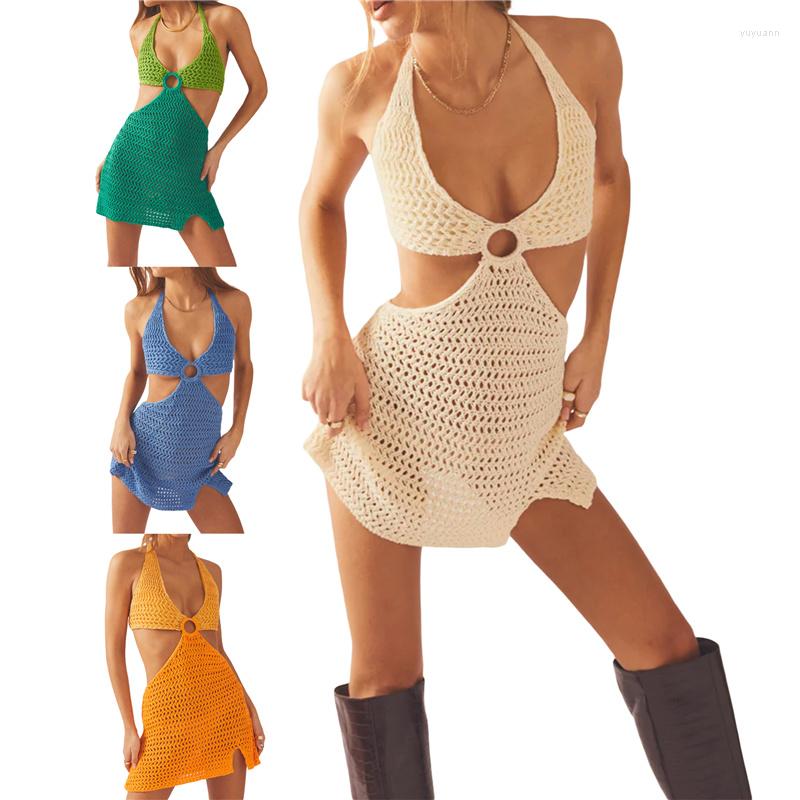 Casual Dresses Knitted Women Sleeveless Halter Dress Summer Cutout Backless Party Club Streetwear
Casual Dresses Knitted Women Sleeveless Halter Dress Summer Cutout Backless Party Club Streetwear