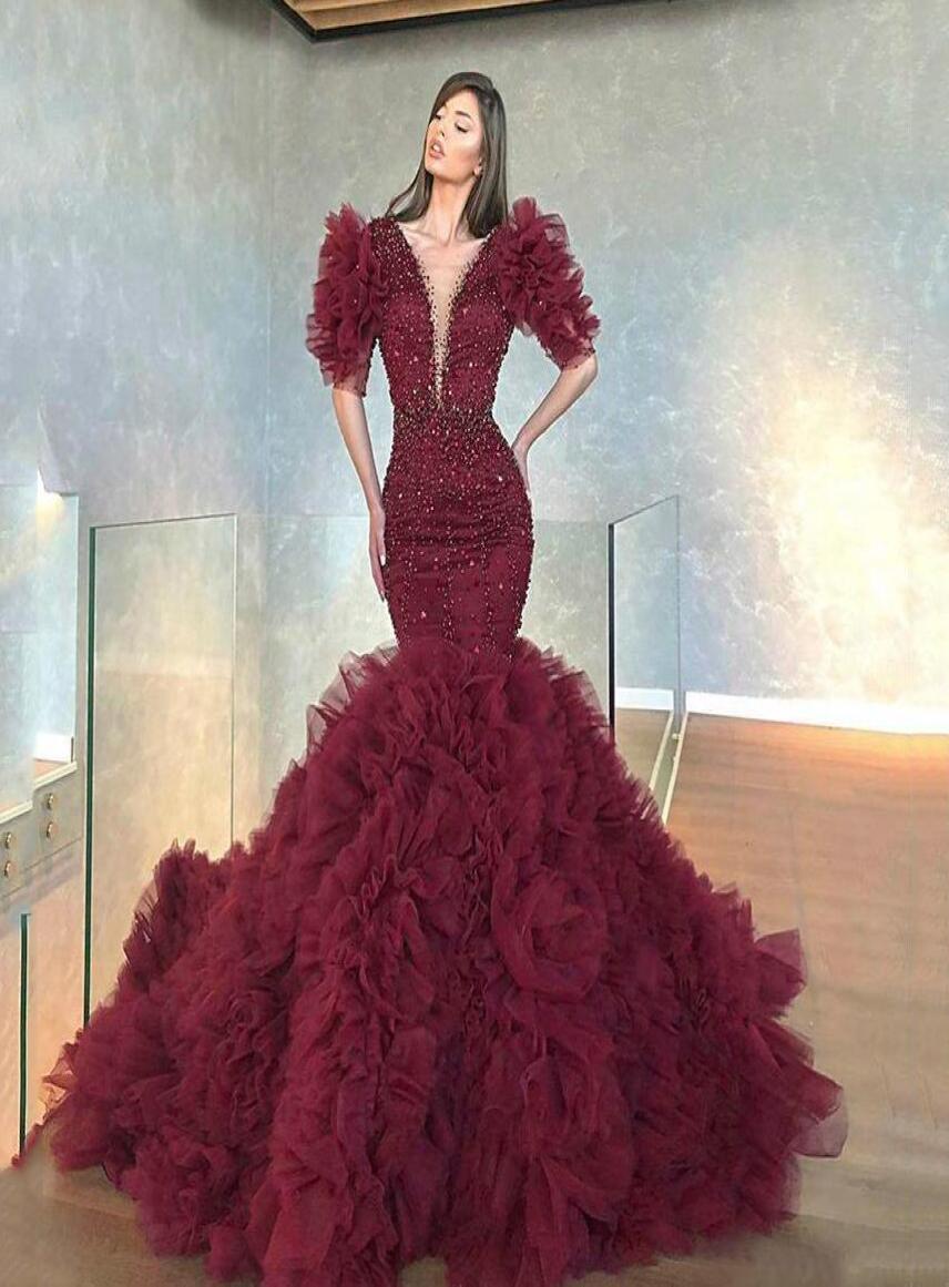 Luxurious Burgundy Sequins Mermaid Wedding Dresses Beaded Ruffles Bridal Gown Custom Made V Neck Half Sleeves Floor Length Robes D8237425, Silver 
Luxurious Burgundy Sequins Mermaid Wedding Dresses Beaded Ruffles Bridal Gown Custom Made V Neck Half Sleeves Floor Length Robes D8237425, Silver