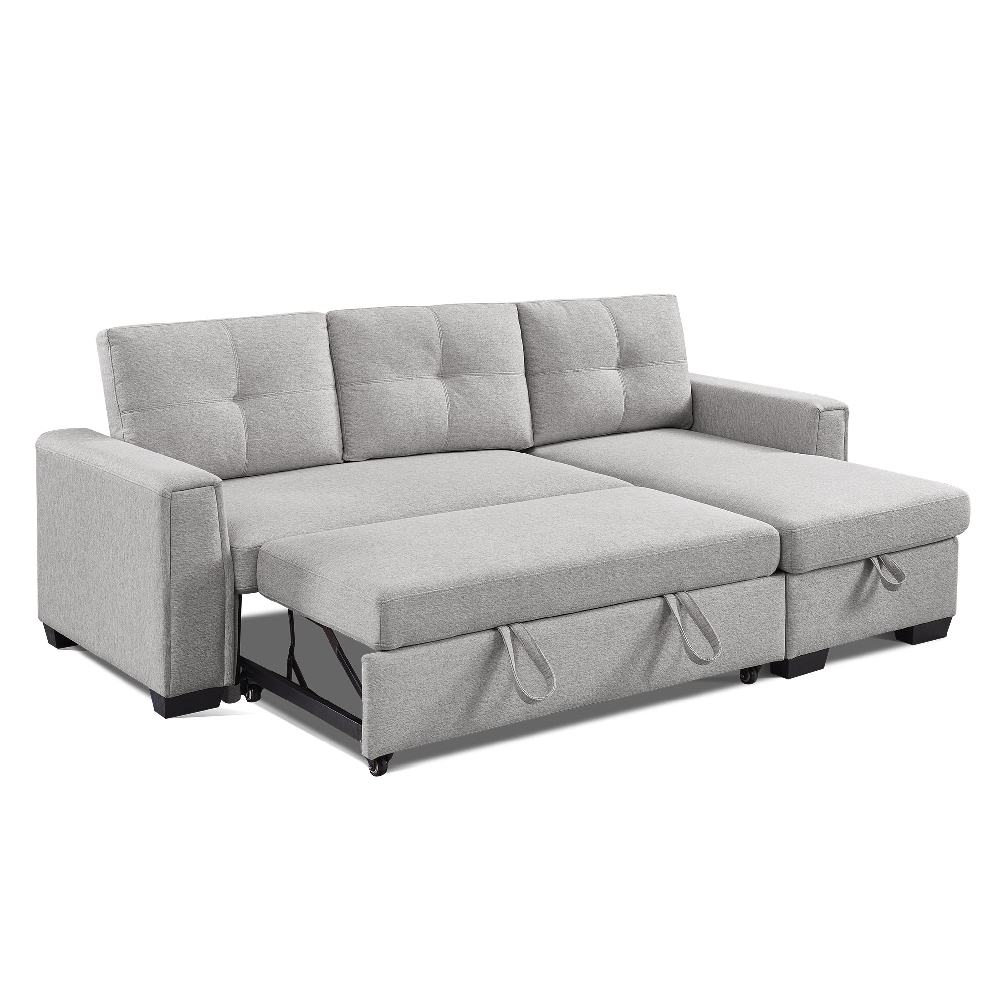 917 Inches Fabric Convertible Reversible Sleeper Sectional Sofa Couch with Storage Chaise Pull-Out Sleeper Bed L-Shape 3-Seater for Living Room Beige 
