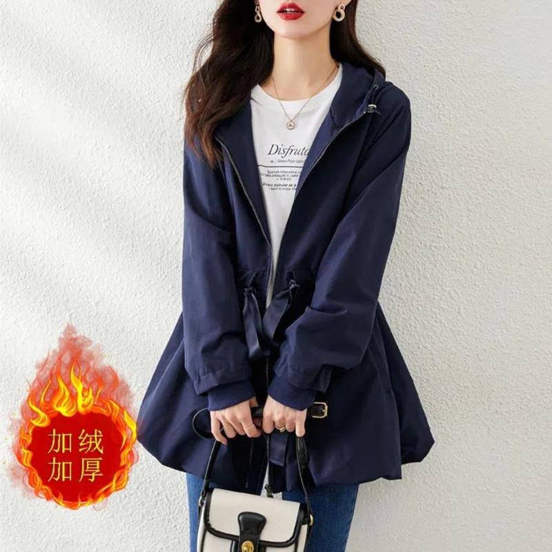 Women's Trench Coats Fashion Women Navy Blue Coat Famale Solid Hooded Tie Elegant Windbreaker Womens Fall Velvet Jackets With Pockets, No velvet
Women's Trench Coats Fashion Women Navy Blue Coat Famale Solid Hooded Tie Elegant Windbreaker Womens Fall Velvet Jackets With Pockets, No velvet