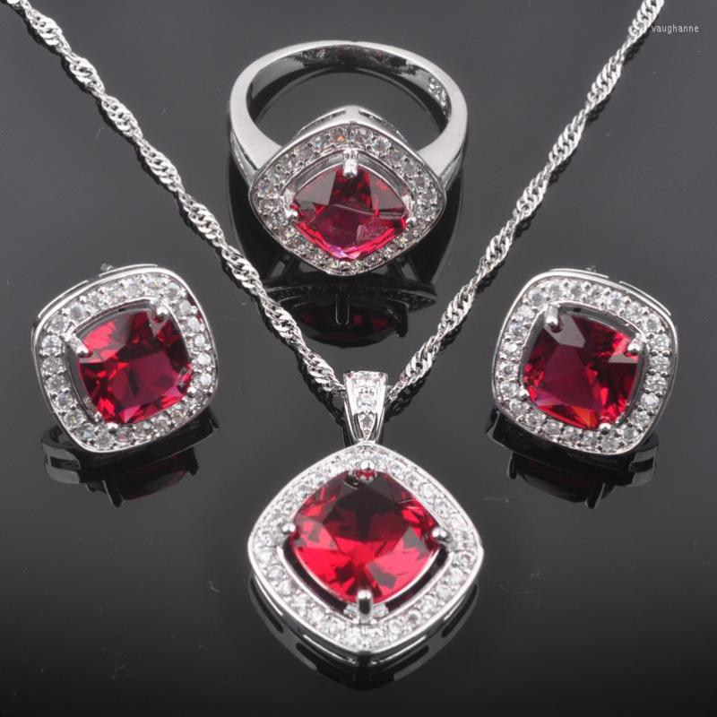 Necklace Earrings Set Red Zirconia Square Wedding Jewelry Women's Silver Color Earrings/Pendant/Necklace/Rings Free Gift Box QZ0129, Picture shown
Necklace Earrings Set Red Zirconia Square Wedding Jewelry Women's Silver Color Earrings/Pendant/Necklace/Rings Free Gift Box QZ0129, Picture shown