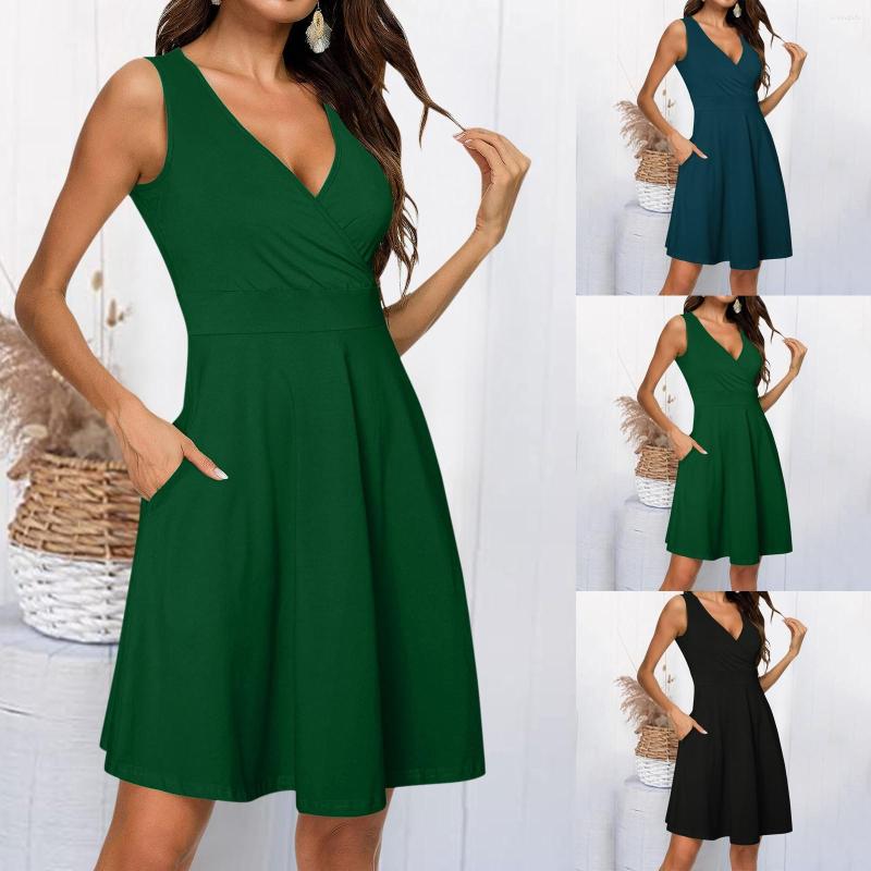 Casual Dresses Women V Neck Party Dress Pockets Solid Color A Line Elegant Female Vestidos Wrap Sleeveless Knee Length, Navy
Casual Dresses Women V Neck Party Dress Pockets Solid Color A Line Elegant Female Vestidos Wrap Sleeveless Knee Length, Navy