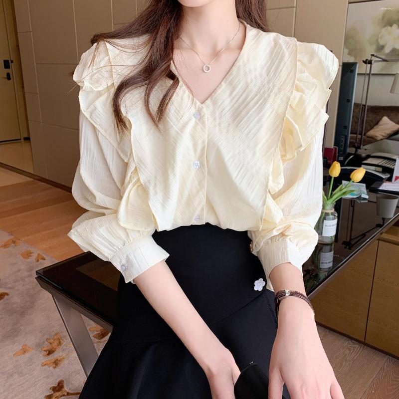Women' Blouses V-Neck Ruffled Chiffon Shirts Women Spring Fall 2023 Retro Casual Elegant Female Solid Korean Long Sleeve Loose Blusas, Black
Women' Blouses V-Neck Ruffled Chiffon Shirts Women Spring Fall 2023 Retro Casual Elegant Female Solid Korean Long Sleeve Loose Blusas, Black