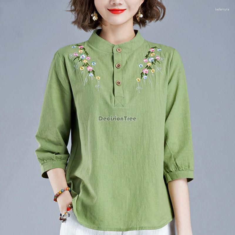 Ethnic Clothing 2023 Summer Cotton And Linen Chinese Tang Suit Half Sleeve Top Women's Spring Shirt Loose Stand Collar Embroidered Blouse 
Ethnic Clothing 2023 Summer Cotton And Linen Chinese Tang Suit Half Sleeve Top Women's Spring Shirt Loose Stand Collar Embroidered Blouse