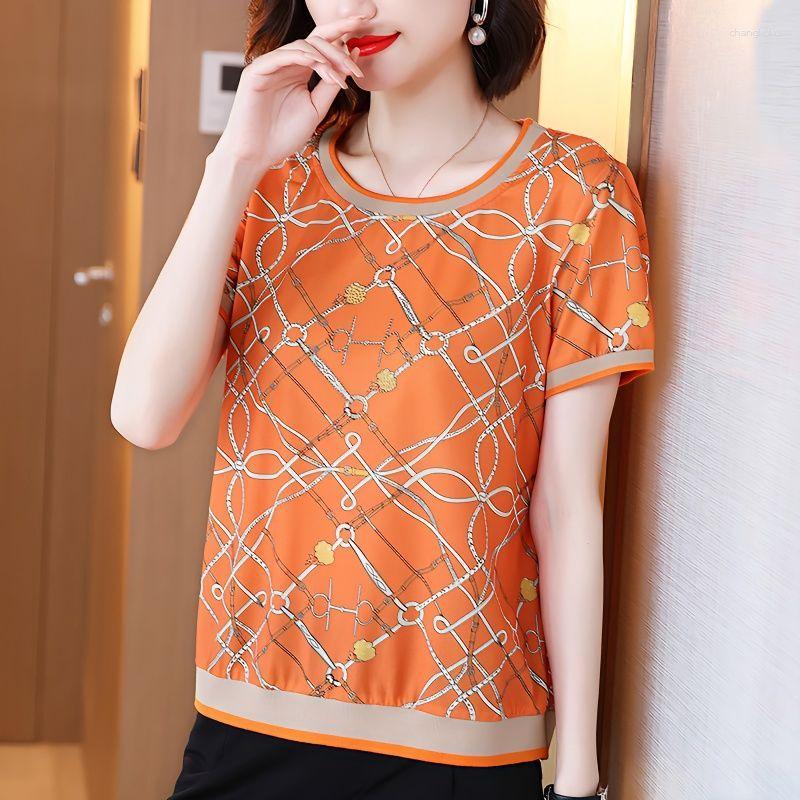 

Women's T Shirts Fashion O-Neck Spliced Short Sleeve Printed T-Shirt Women Clothing 2023 Summer Oversized Casual Pullovers Commute Tee Shirt, Orange